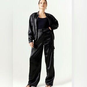 Elegant Black Satin Wide-Leg Pants